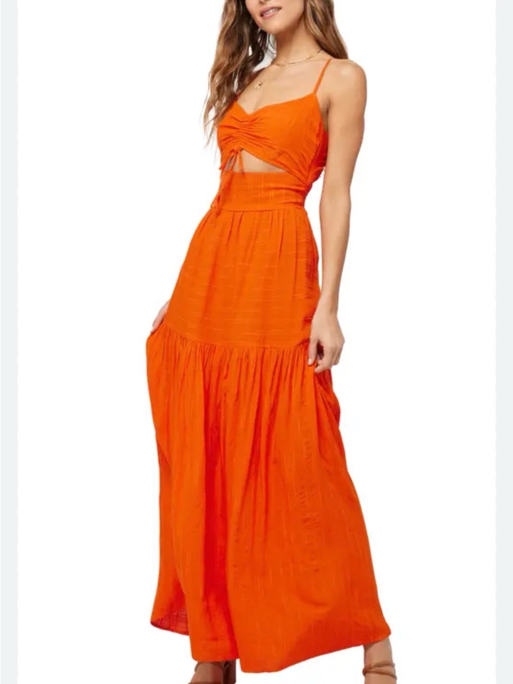 l*space zuri Orange Ruched Tie-Front Maxi Dress - Picture 2 of 2